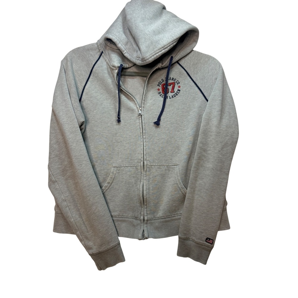 Y2K Polo Jeans Co Ralph Lauren Gray Zip Up Hoodie Sweatshirt Women's M‎ 67 Logo